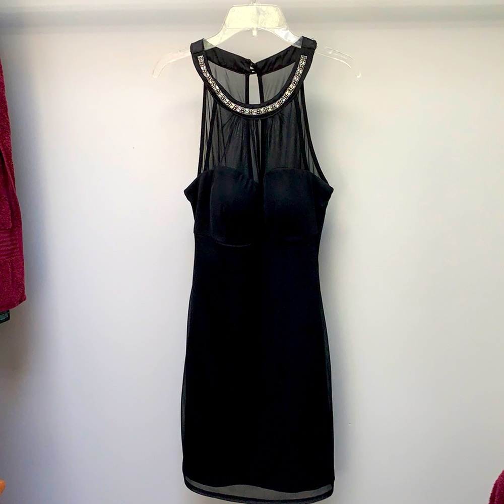 Black Formal Bodycon Dress Illusion Neck